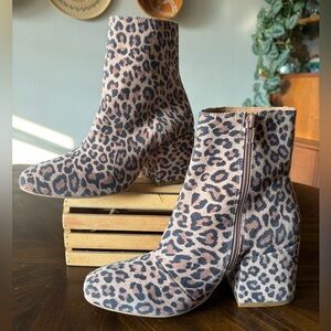 Free People Nicola Suede Block Heel Calf Boots Leopard Cheetah Women’s 37 6.5